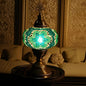 Turkish Mosaic Table Lamp with Bulb – Handmade Turquoise-Teal Stained Glass Light, Vintage Bohemian Bedroom & Living Room Decor, E12 Socket & US Plug