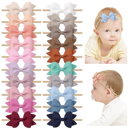 jollybows 3.35" 20pcs Baby Girls Bows Headbands Elastic Nylon Hairband Ribbon Bow Hair Accessories for Kids Toddlers Infants Newborn