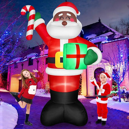 8 FT Tall Giant Black Santa Inflatable Christmas Decorations Outdoor Candy Cane & Gift Box, Build in LED Lights Funny Merry Xmas Blow Ups Yard Decoration for Outside Holiday Winter Indoor Patio Lawn