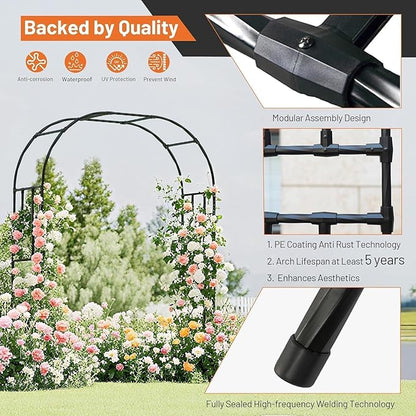 Metal Garden Arch Arbor Trellis – Heavy Duty Steel Garden Arbor for Climbing Plants, Wedding Ceremony, Party & Outdoor Decoration – Weather-Resistant Black Garden Archway for Lawn, Patio, and Pathway