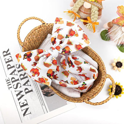 Thanksgiving Fall Baby Girl Bows Turkey Printed Headbands for Baby Girls Handmade Pumpkin Knotted Bows Baby Head Wraps Autumn Holiday Gifts