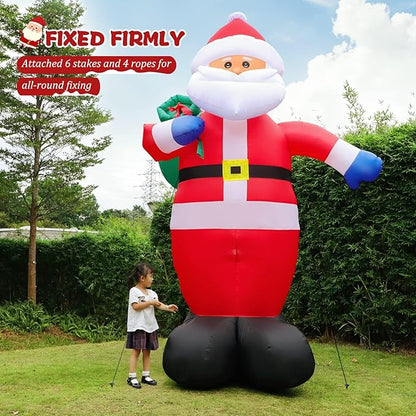 12 Feet Giant Christmas Inflatables Santa Claus Outdoor Decorations, Blow Up Huge Santa Claus with Gift Bag, Built-in Bright LED Lights, Xmas Santa Outside Decor for Holiday Party Yard Garden Lawn