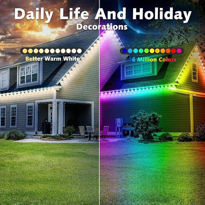 SINLEY Permanent Outdoor RGB Lights,Waterproof Smart LED Eaves Lights with App/Remote Control,for Christmas and All Holiday Decor,Daily and Accent Lighting,House Roof and Garden Lighting (200FT)