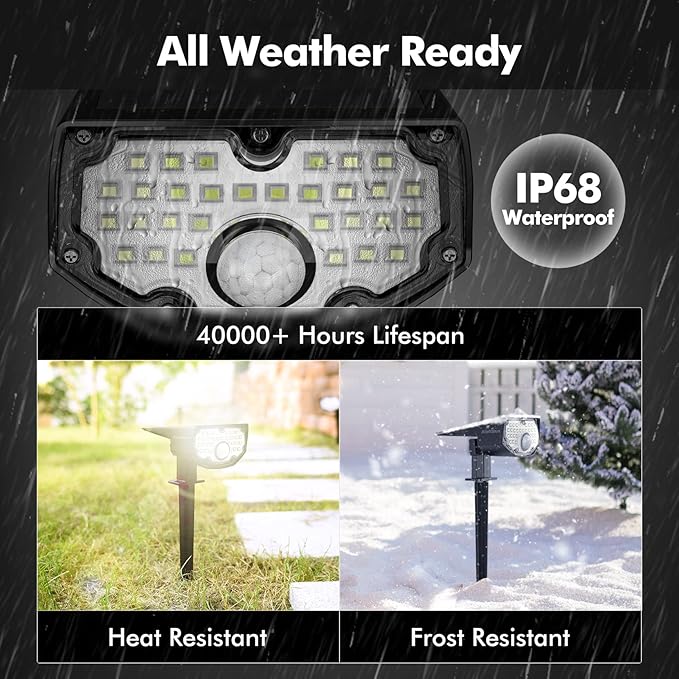 AloftSun Solar Motion Sensor Outdoor Lights,Waterproof Motion Sensor Spot Lights- 30 LED/3 Modes Solar Powered Spotlights,Landscape Lighting for Yard and Garden, Cool White,4 Pack