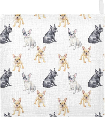 Baby Washcloths Cotton Pets French Bulldog Baby Muslin Washcloths Soft Baby Face Towel for Newborn Infants Baby Wipes, 11.8 X 11.8 Inch, 5 Pack