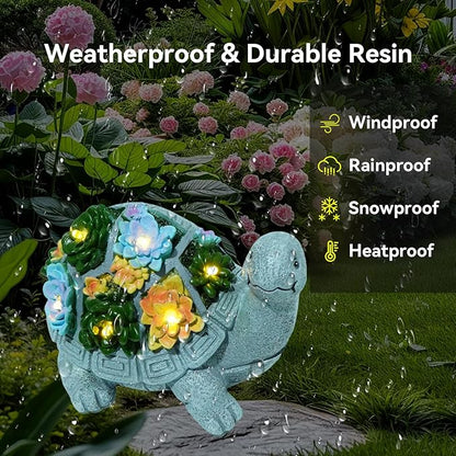 Solar Turtle Garden Statues with LED Lights, Outdoor Decor for Patio Yard Balcony - Unique Housewarming Birthday Gifts for Women Mom Grandma