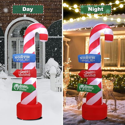 8ft Christmas Inflatable Outdoor Decorations, Christmas Road Sign Inflatable Patio Decorations with LED Lights, Suitable for Indoor Outdoor Patio Garden Christmas Decorations
