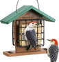 Kingsyard Recycled Plastic Double Suet Feeder with Rainproof Roof & Perch, Cage Suet Bird Feeders for Outdoors Hanging, Great for Woodpecker, Chickadee, Nuthatch (Green)