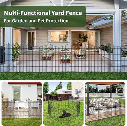 10 Panels Garden Fence Dog Fence Outdoor for Yard, 32in H x 23.6ft L Rustproof Metal Fencing with Ground Stakes | No Dig Animal Proof Containment for Pets/Rabbits | Durable Patio Security Panels
