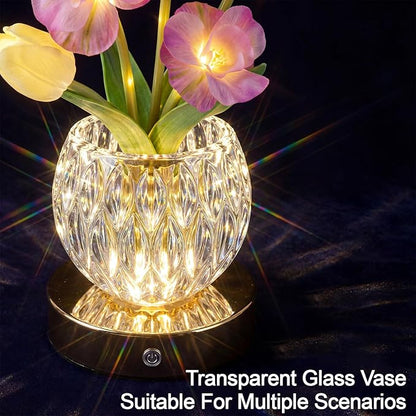 Flower Table Lamp, 3-Color Touch Dimming Tulip Glass Night Light, Rechargeable Artificial Flower Light, Desktop Ambient Light Romantic Gifts for Girls Women Mom (Pink-Sakura)