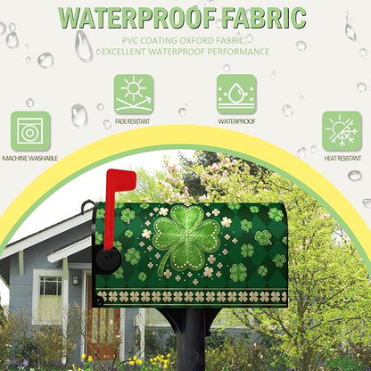 St Patrick's Day Mailbox Cover Magnetic Large Size 25.5 X 21 Inch Green Shamrock Clovers Magnetic Mailbox Covers Oversized Spring Post Letter Box Cover Wraps for Outside Garden Decor