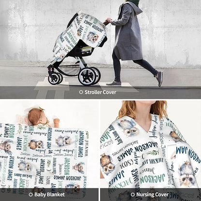 Personalized Baby Car Seat Cover Winter Custom Minky Carseat Cover Boy Girls with Name Owl Carseat Canopy Customized Car Seat Canopy Infant Carrier Covers Nursing Cover Toddler Blanket
