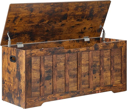 43.3"Storage chest extra large,storage trunk with 2 safety Hinges,Wooden storage Bench,Shoe Bench,43.3x15.7x19.1 Inch,Easy Assembly,storage bench for bedroom,living room,entryway,Rustic Brown