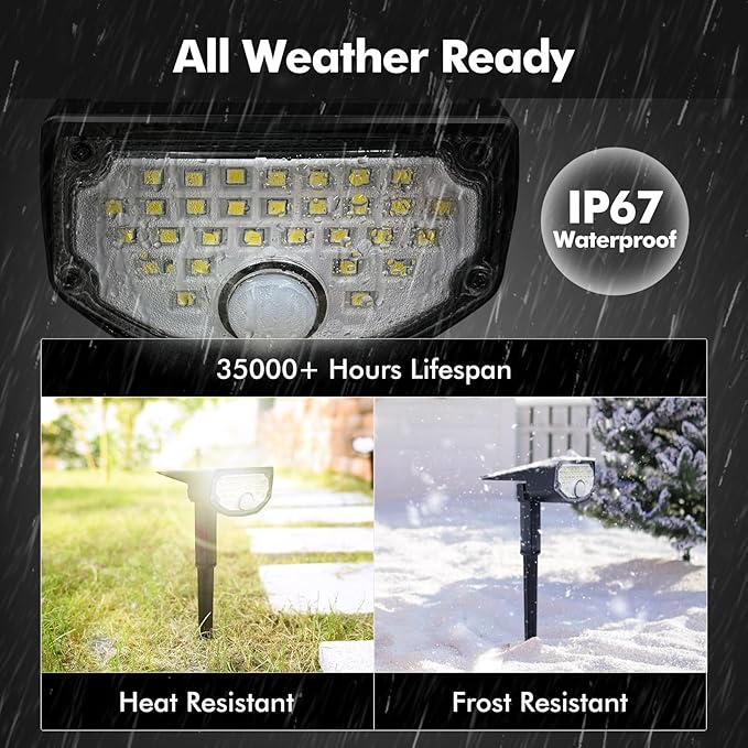 AloftSun Solar Motion Sensor Outdoor Lights,Waterproof Motion Sensor Spot Lights- 30 LED/3 Modes Solar Powered Spotlights,Landscape Lighting for Yard and Garden, Warm White,6 Pack