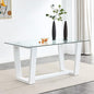 63" Modern Glass Dining Table with Rectangular Tempered Tabletop,Dinner Desk Set for 6-8 People W/Trapezoid Bracket,for Home,Kitchen,Dining Room,Office,White+Clear Finish