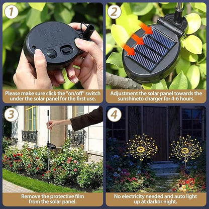 DONGULI Outdoor Solar Garden Lights, 120 LEDs 8 Lighting Modes 6 Packs Waterproof Solar Fireworks Light Sparklers for Patio Walkway Yard Courtyards Pathway Christmas Party Decorations