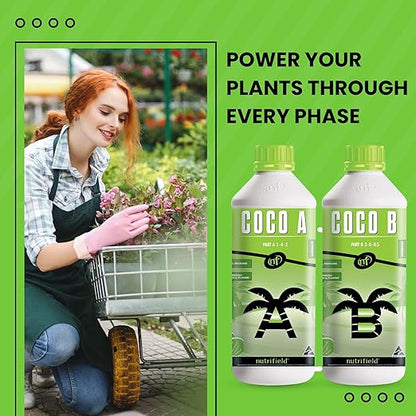 Plant Nutrients Liquid Fertilizer 500 ML A 1-4-2 & 500 ML B 3-0-0.5 Plant Food Support Plant Growth Throughout Entire Cycle Veg and Flower Indoor Outdoor Hydroponic Coco Garden (500 ml)