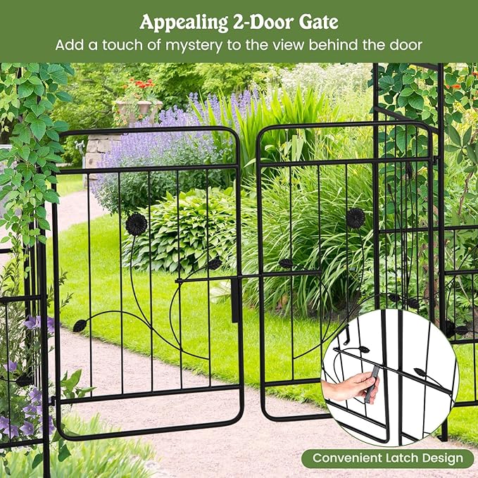 Moccha Garden Arch with Gate and Planter Boxes - 87" Metal Arbor Trellis for Climbing Plants Rose Vine, Heavy-Duty Archway Pergola, Garden Arbor for Wedding Ceremony Decoration Lawn Patio Bridal Party