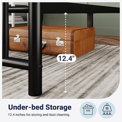 Allewie 14 Inch Twin Size Metal Platform Bed Frame with Victorian Vintage Headboard and Footboard/Mattress Foundation/Under Bed Storage/No Box Spring Needed/Easy Assembly/Noise Free/Black