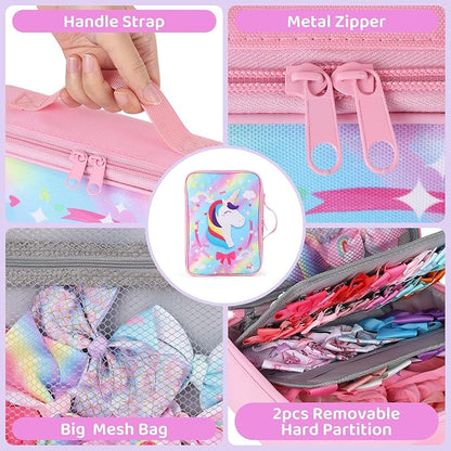 Bow Organizer for Girls, Bows Holder for Girls Hair, Pink Unicorn Bow Case Organizer for Toddler Baby Girl Hair Accessories for Claw Clip (Unicorn)