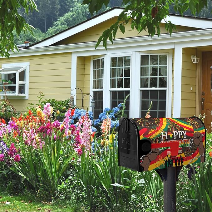 Happy Juneteenth Magnetic Mailbox Cover Large Size African Fist in Black Mailbox Wraps June 19 1865 Post Letter Box Cover for Farmhouse Outdoor Garden Yard Home Decor Oversized 25.5 X 21 Inch