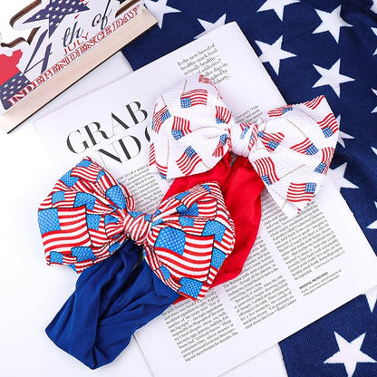 Hairband, 4th of July Baby Headband, American Flag Bow, Patriotic Headband, Red Blue White, Newborn Bows Infant Headband for Baby Girl, Toddler Headbands, 2 Count