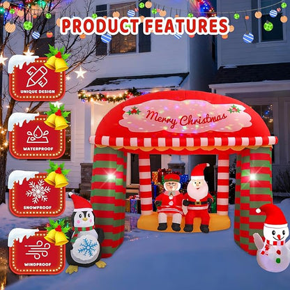 10FT Santa Claus Swing with Built-in LED Lights and Colorful Rotating Lights, Suitable for Christmas Lawns, Gardens, Courtyards Outdoor Inflatable Decoration