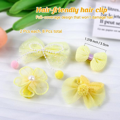 400 Pcs Baby Girls Hair Accessories Set,Baby Girls Hair Ties,Flower Bows Rubber Bands,Hair-friendly Hair Clip,Soft Elastic Hair Bands,Claw Clip(Yellow)