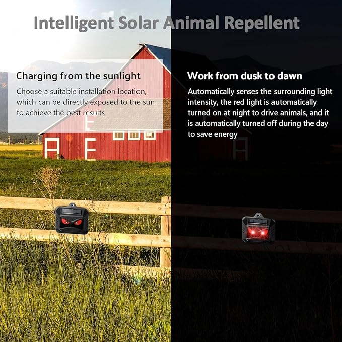 Solar Control Light Nocturnal Animal Repeller Outdoor Deterrent Devices Light Sensor Animal Repellent for Skunk Deer Coyote Fox Raccoon Cat Garden Yard Farm Chicken Coop (16, Black)