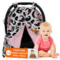 Dear Baby Gear Car Seat Canopy, Pink and Black Cheetah Print on White, Lightweight Double Layer