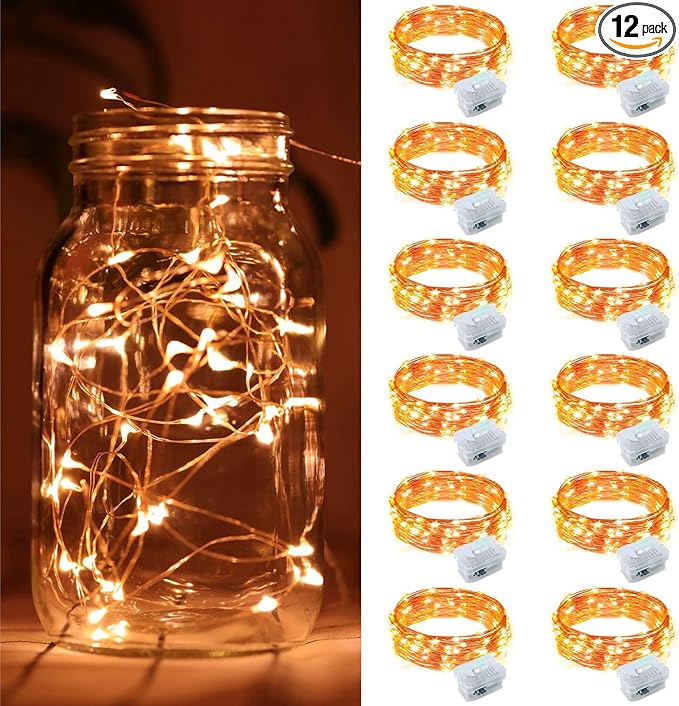 ZGWJ 12 Pack Halloween Fairy Lights Battery Operated, 7ft 20 Mini LED Halloween Fairy String Lights Silver Wire 3 Modes Waterproof for DIY, Parties, Bedroom Decorations,Orange