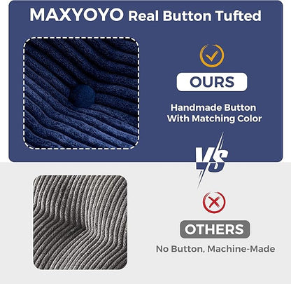 MAXYOYO 3 Seater Couch for Living Room, Boneless Couch with Tufted Cushion & Backrest, Upholstered Floor Sofa with Armrests, Sofa in A Box, No Assembly Required, Navy