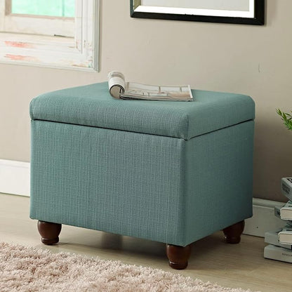 Home Decor | Upholstered MediumRectangular Storage Ottoman | Hinged Lid Ottoman with Storage for Living Room & Bedroom, Aqua Linen