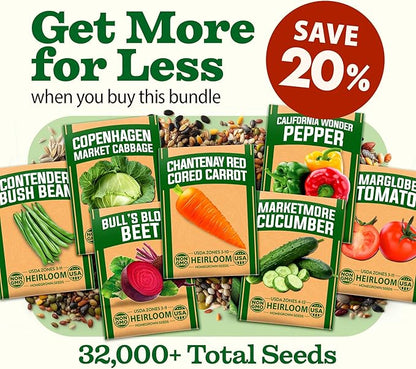HOME GROWN 70 Variety Vegetable & Herb Seeds – 32,000+ USA Non-GMO Heirloom Survival Seeds –Garden Kit for Spring, Fall, Winter – Indoor & Outdoor Planting – Starter Set for Home Gardeners & Preppers