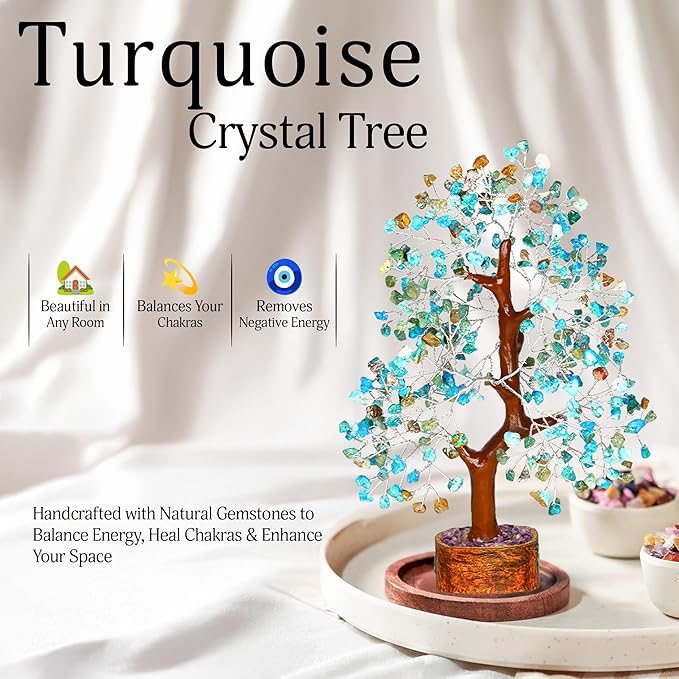 YATSKIA Turquoise Crystal Tree - Gemstone Tree - Tree of Life - Crystal Home Decor - Good Luck Charms - Spiritual Gifts for Women - Gemstones and Crystals - Chakra Stones - Meditation Decor