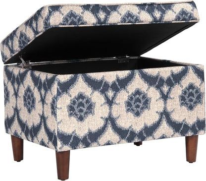Home Decor | Dinah Collection Modern Storage Ottoman | Ottoman with Storage for Living Room & Bedroom(Blue Medallion Print)