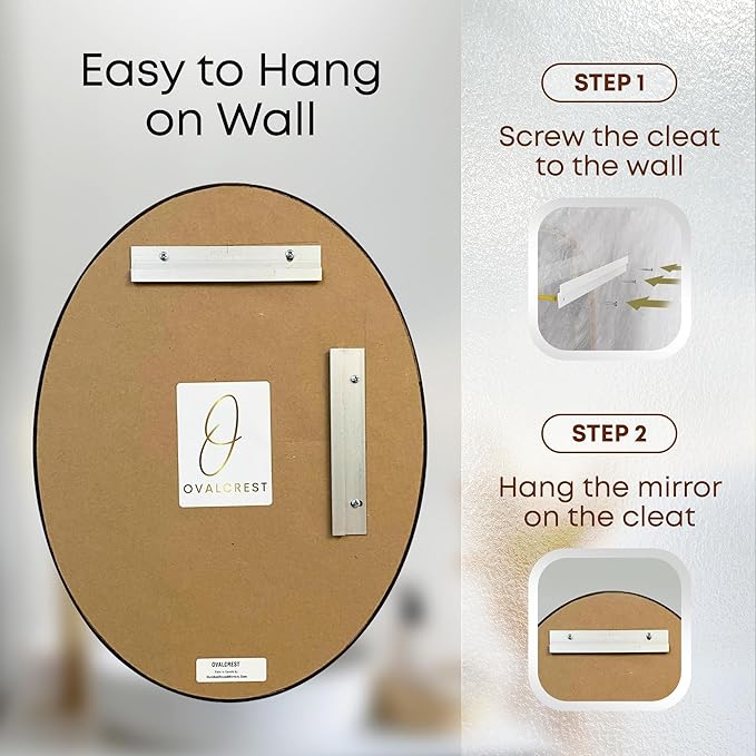 OVALCREST - Oval Wooden Beveled Wall Mirror for Home Decor, Bathroom, Vanity, Bedroom, Living Room, Hallway - London Style (Silver Leaf with Brown Antique) 25.1 x 37.1