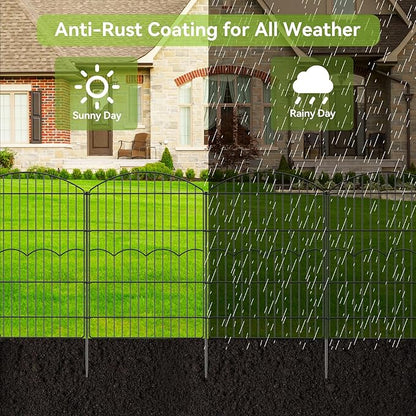Decorative Garden Fence 6 Panels 14.8 ft (L)×38in (H) Metal Garden Fences, No Dig Animal Barrier Fencing Rustproof Wire Temporary Dog Fence Outdoor for Patio Backyard Lawn - Without Door
