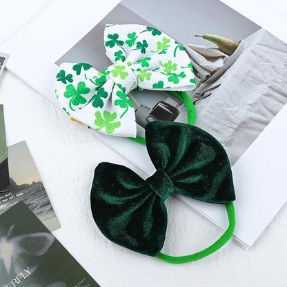 St. Patrick's Baby Headbands Bows Velvet Baby Girl Shamrock Bows Green Leaves Nylon Headbands Newborn Hair Bow Toddler Infant Kids Hair Accessories