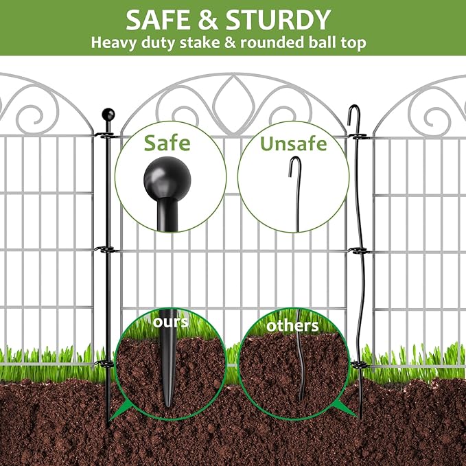 5 Panels No Dig Tall Garden Fence with Gate – 44" H X 11.8' L Rustproof Metal Dog Fence Outdoor for Yard, Decorative Animal Barrier Fence for Pet, Garden Border, Patio, Flower | Temporary Fencing