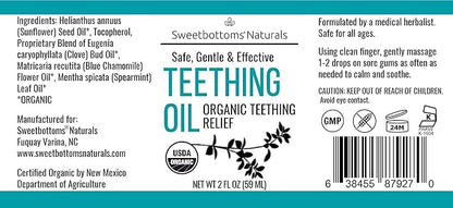 Certified Organic Teething Oil - Ease Teething Discomfort & Sore Gums Quickly & Effectively - Natural Vegan Botanical Ingredients - 2 oz Bottle with Glass Dropper - Baby Teething Relief