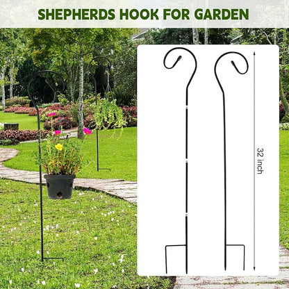 Hicarer 24 Pcs Shepherd Hooks 32 Inch Metal Rust Resistant Steel for Garden Outdoor Hanging Plant Basket Solar Light Lantern Bird Feeder Christmas Halloween Wedding Decor(Black)