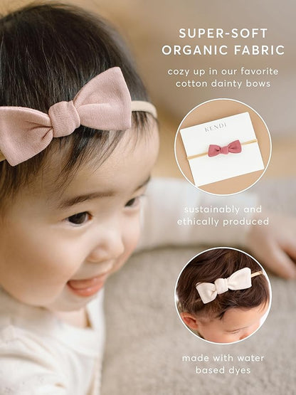 Colored Organics Baby Organic Cotton Dainty Bow Headband - Infant Girls - Palmer Floral/Dune + Laguna Muslin