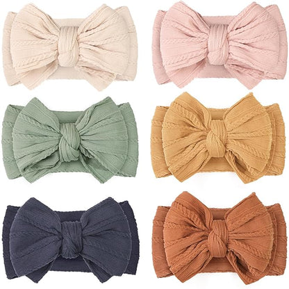 CÉLLOT 6 Pcs Baby Bows Headbands Nylon Hairbands Baby Girl Bows Hair Accessories for Newborn Infant Toddler Essentials (Brown Series)