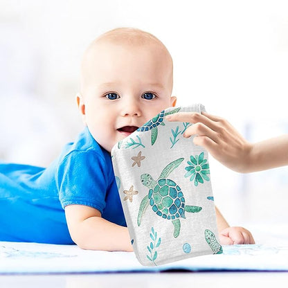 Burbuja Watercolor Sea Turtle Baby Washcloths - Muslin Cotton Soft Absorbent Baby Towel for Newborn Baby Sensitive Skin - Baby Essential Item, 12x12 in, 3 Pack