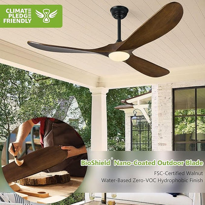 Haipeel 60 Inch Ceiling Fans with Lights, Propeller Solid Wood Ceiling Fans with Light and Remote Control for Outdoor Ceiling Fan with Light for Patio Farmhouse, DC ETL Listed, Oil Rubbed Bronze