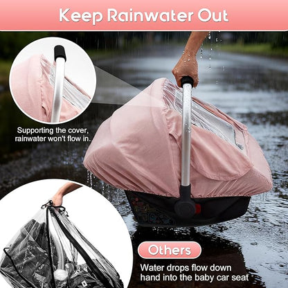 Baby Car Seat Cover, Waterproof Carseat Cover with EVA Transparent Window, Universal Car Seat Rain Cover with Storage Bag, Breathable Baby Carrier Cover for Cold Weather