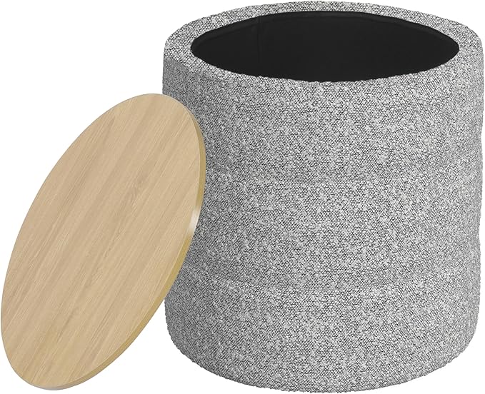 HomePop Channel Storage Ottoman with Wood Top - Cream Boucle with Gray Yarns