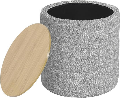 HomePop Channel Storage Ottoman with Wood Top - Cream Boucle with Gray Yarns