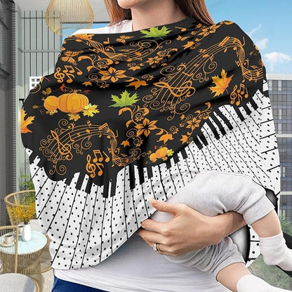 Coldinair Maple Leaf Print Nursing Cover for Baby Breastfeeding, Fall Pumpkin Music Notes Pattern Breathable Breastfeeding Cover for Mother Nursing Apron, Carseat Canopy Covers Multi-use